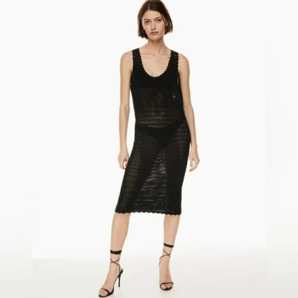 Aritzia Wilfred Black Ephron Crochet Tank Dress NWT Black Size XXS